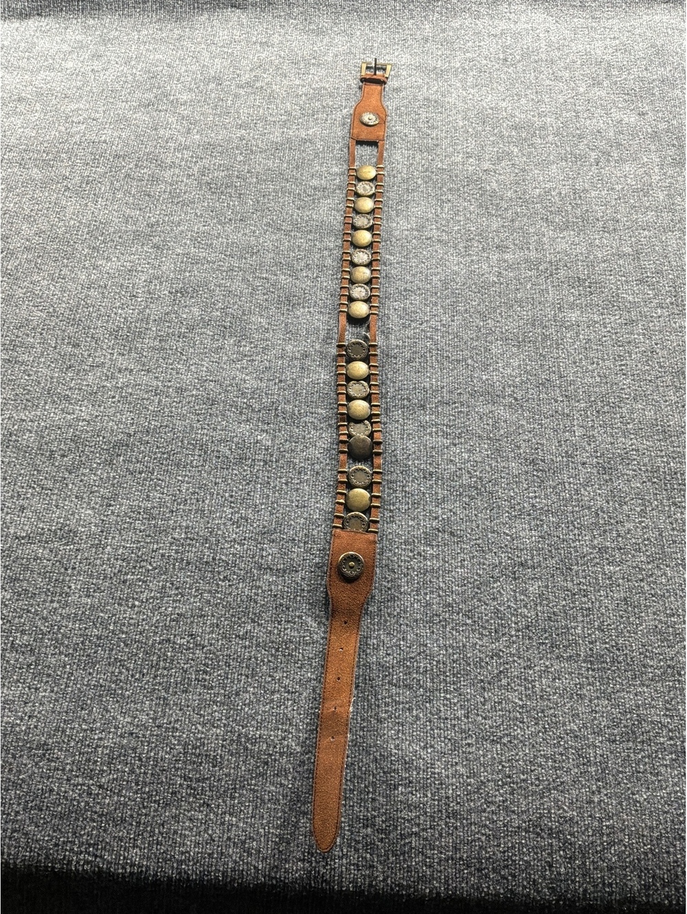 Vintage Brown Suede Leather Belt with Brass Button Details